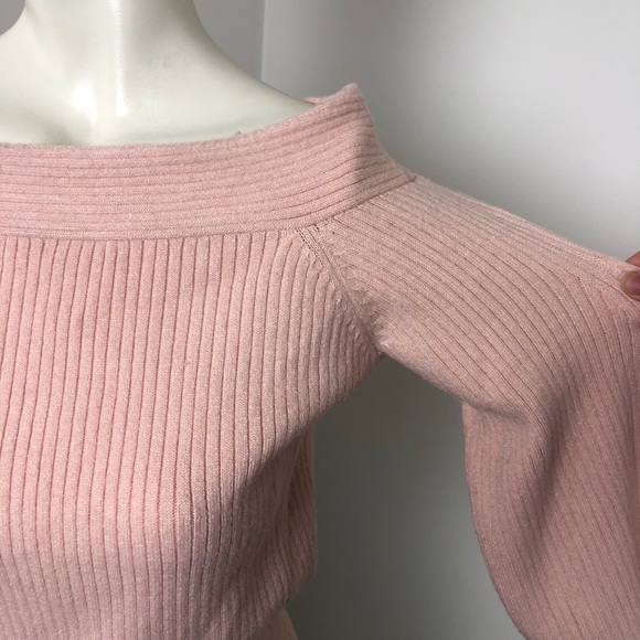 Anthropologie Moth Light Peach Dancer Off Shoulder Ribbed Sweater Size XS - Picture 6 of 13